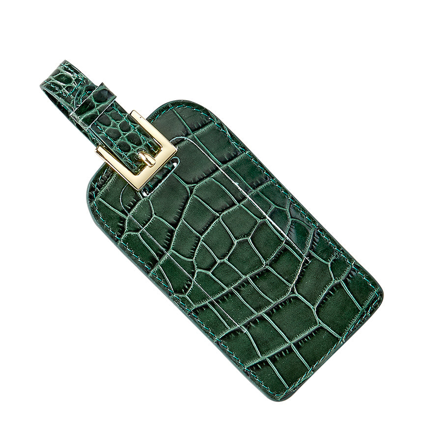 Graphic Image Luggage Tag Emerald Crocodile Embossed Leather