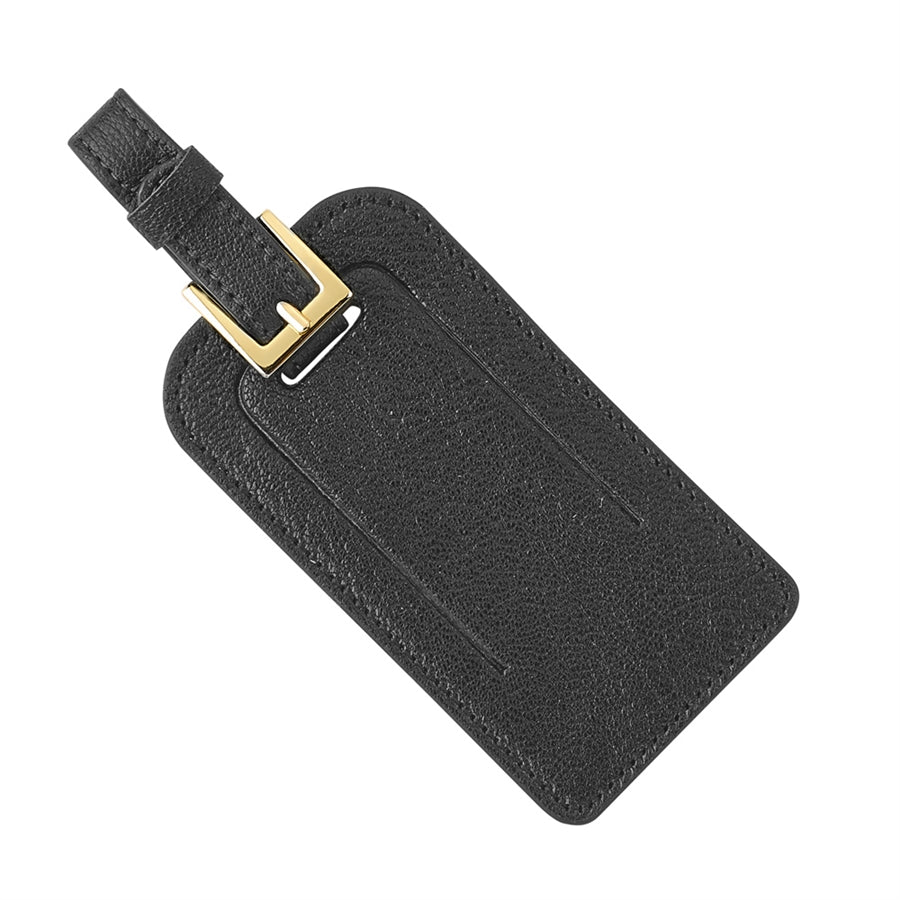 Graphic Image Luggage Tag Black Goatskin Leather