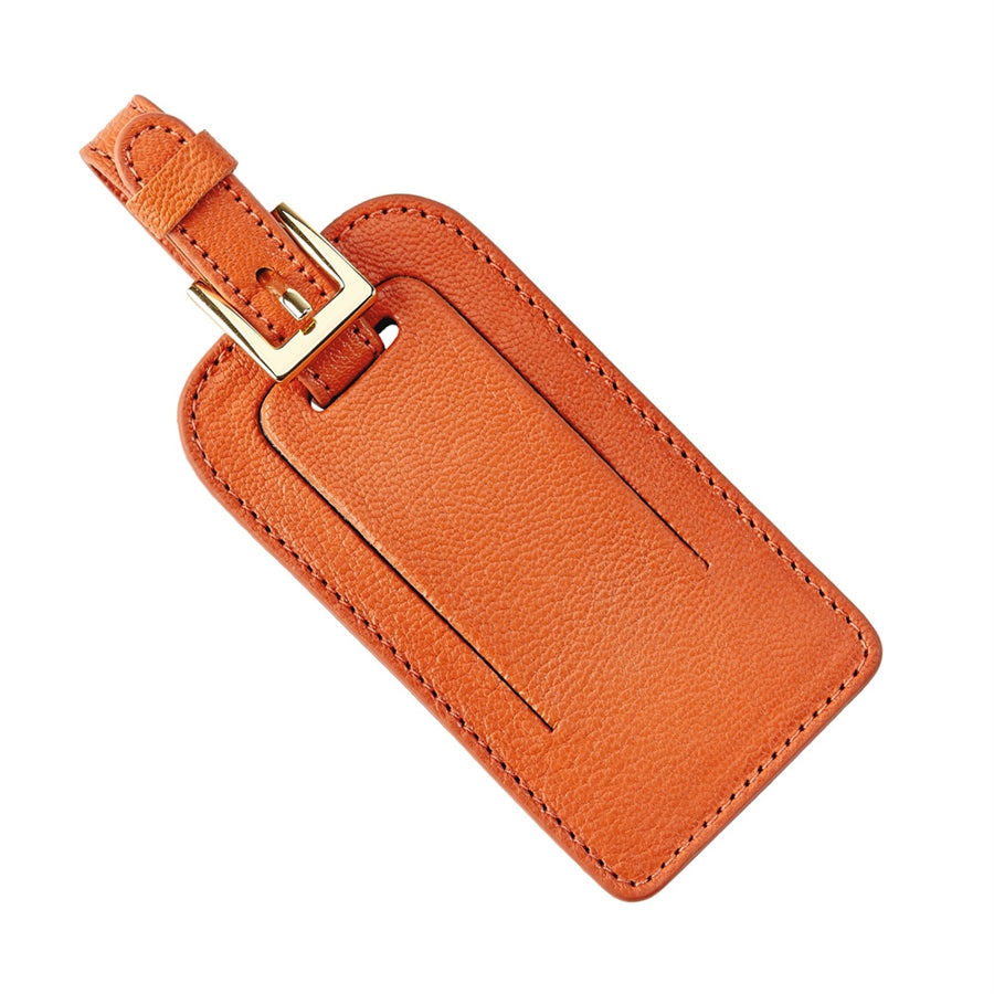 Graphic Image Luggage Tag Orange Goatskin Leather