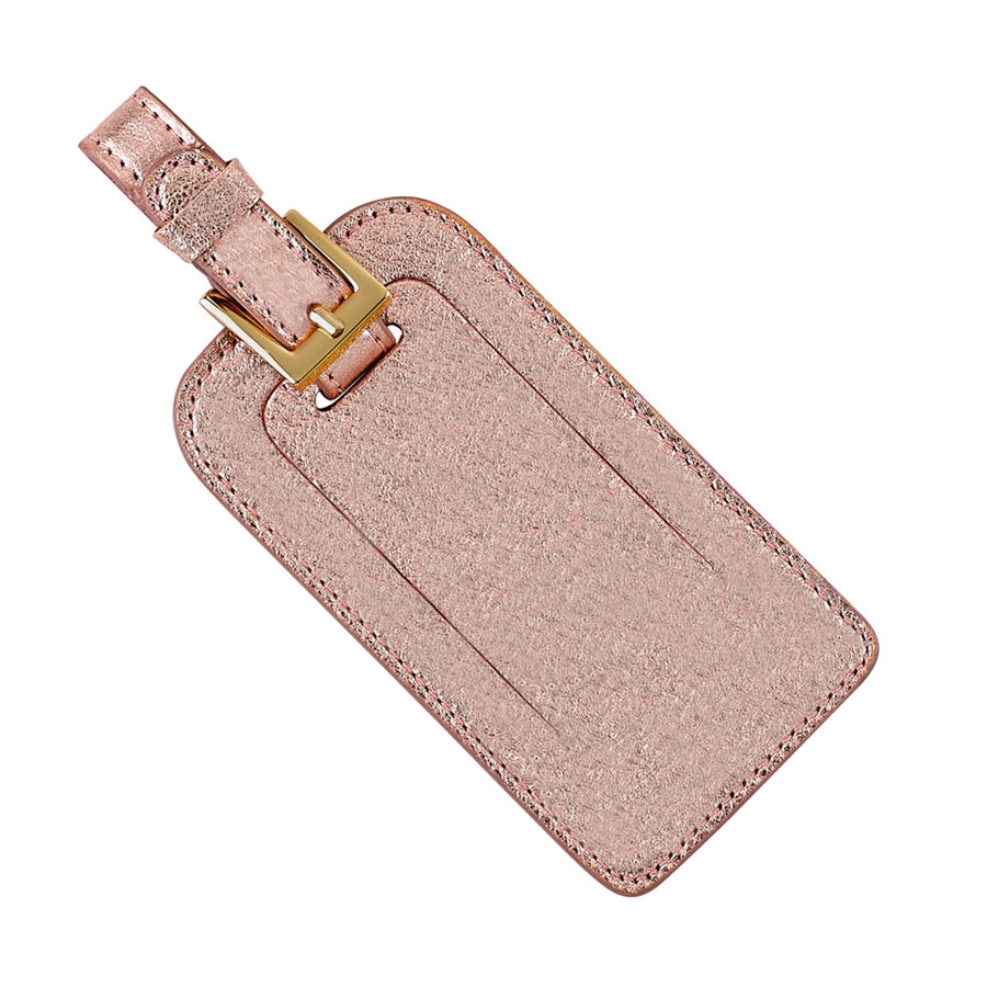 Graphic Image Luggage Tag Rose Gold Metallic Goatskin Leather