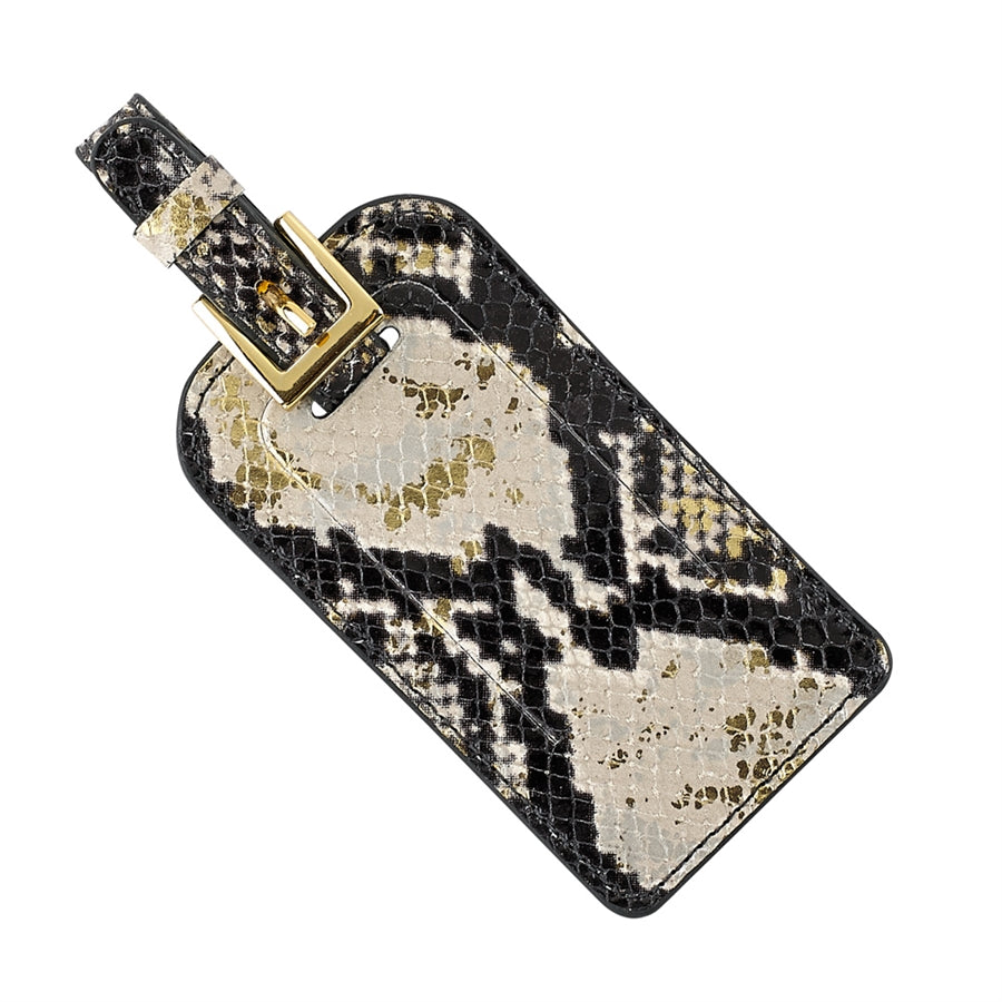 Graphic Image Luggage Tag Gold Wash Embossed Python Leather