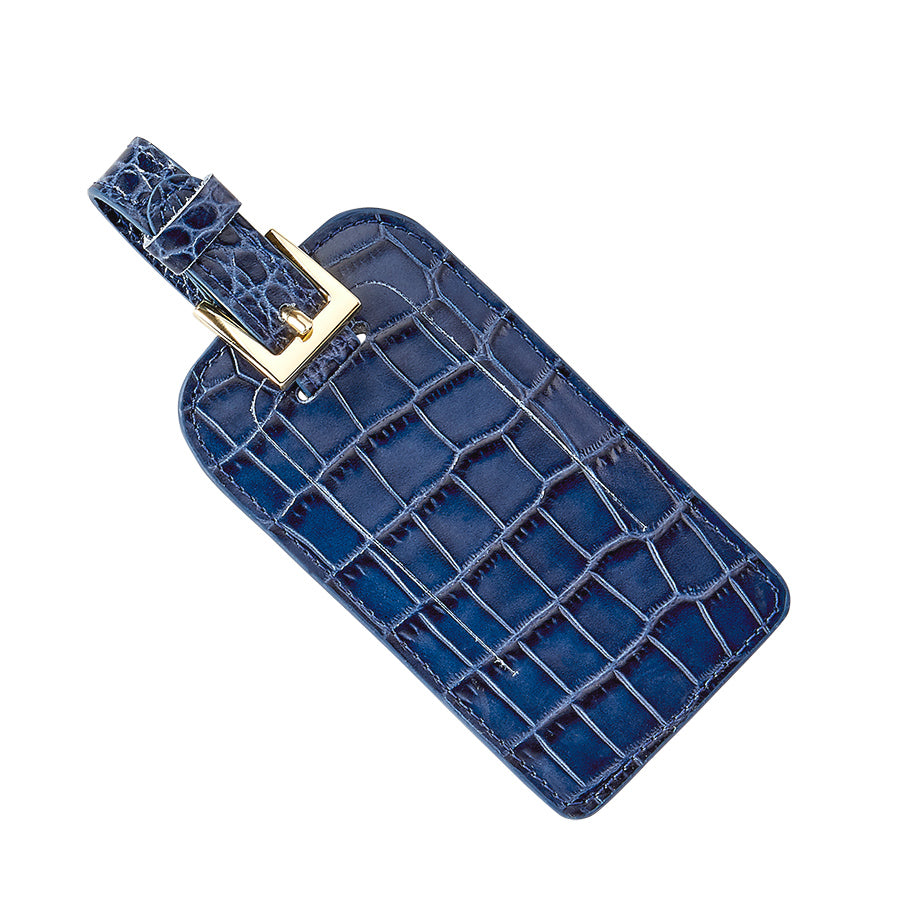 Graphic Image Luggage Tag Sapphire Crocodile Embossed Leather