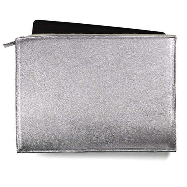 Graphic Image Laptop Case Silver Metallic Goatskin Leather