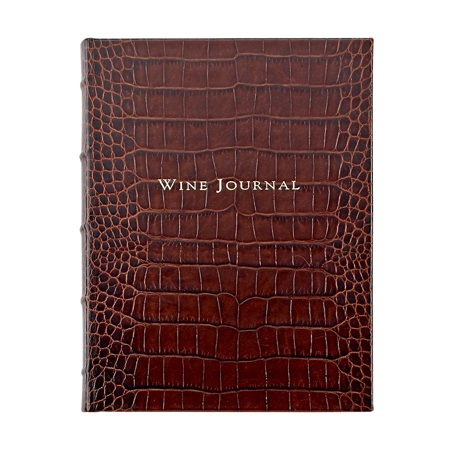 Graphic Image Tabbed Wine Journal Brown Crocodile Embossed Leather