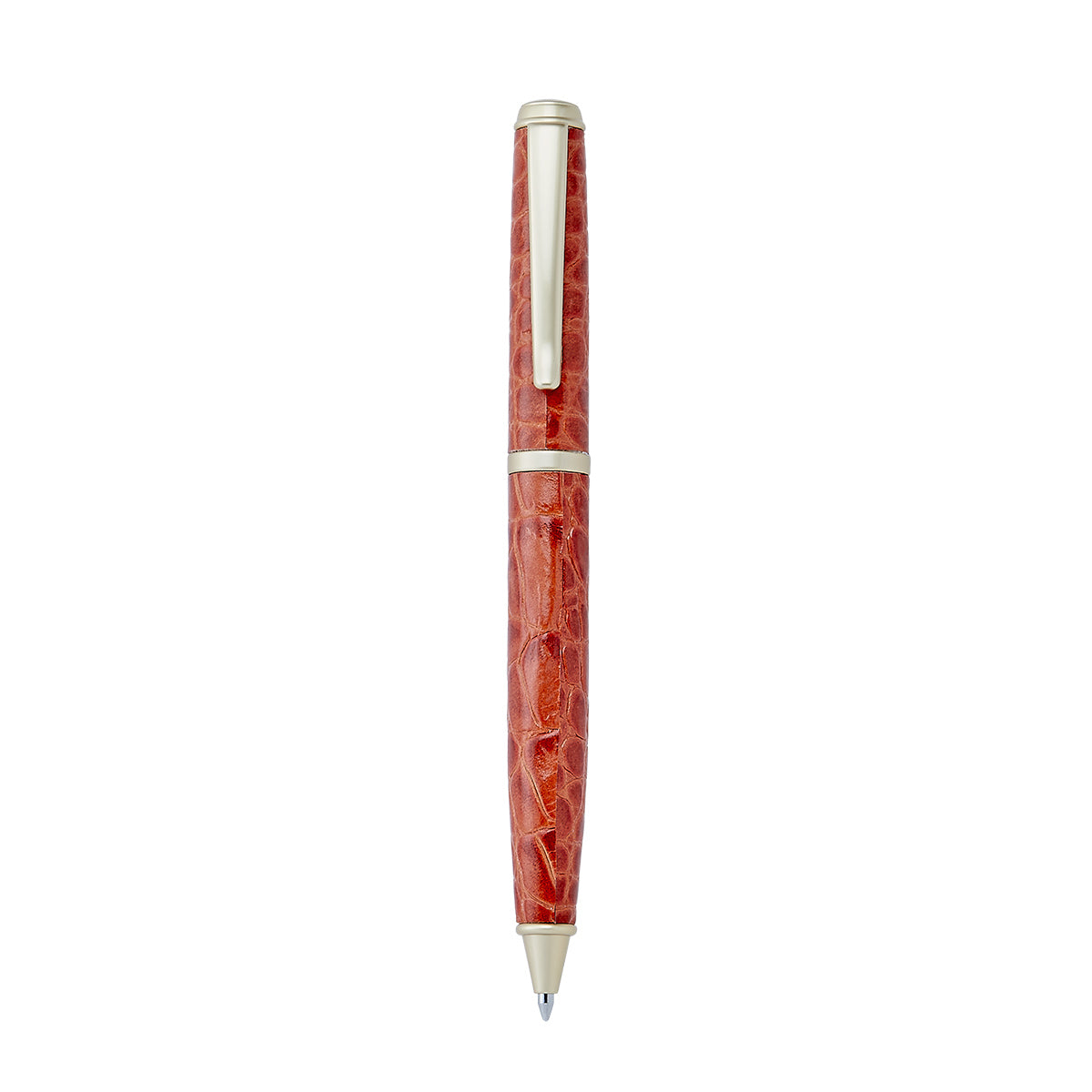 Graphic Image Leather Wrapped Pen Orange Crocodile Embossed Leather