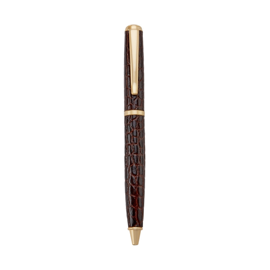 Graphic Image Leather Wrapped Pen Brown Crocodile Embossed Leather