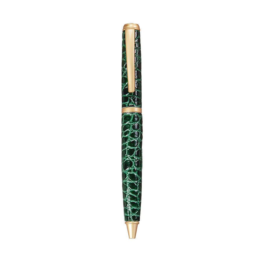 Graphic Image Leather Wrapped Pen Emerald Crocodile Embossed Leather