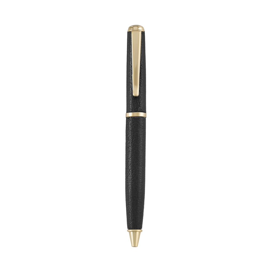 Graphic Image Leather Wrapped Pen Black Goatskin Leather