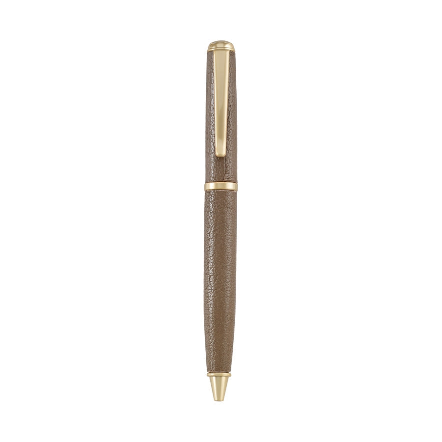 Graphic Image Leather Wrapped Pen Taupe Goatskin Leather