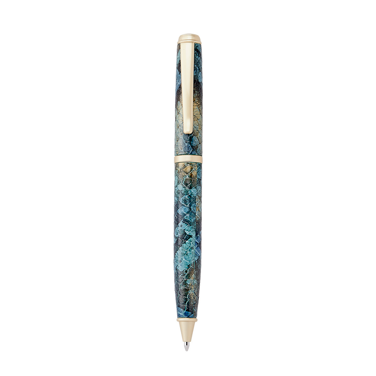 Graphic Image Leather Wrapped Pen Peacock Embossed Python Leather