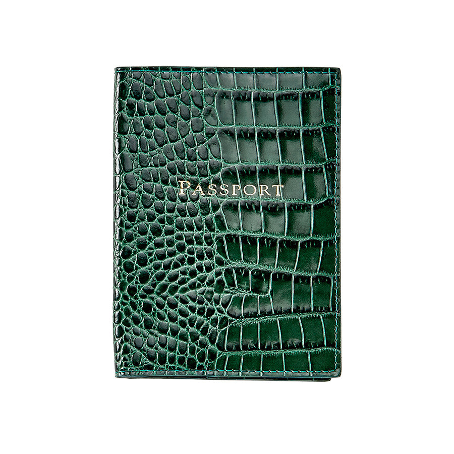 Graphic Image Passport Holder Emerald Crocodile Embossed Leather