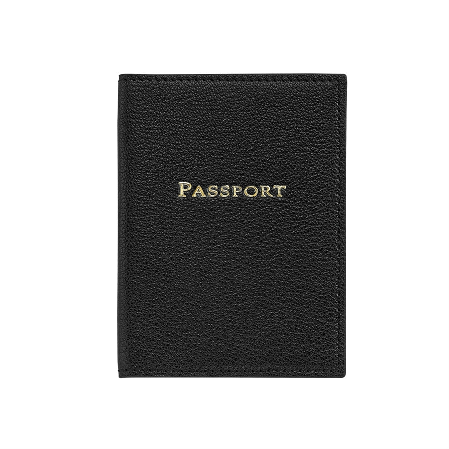 Graphic Image Passport Holder Black Goatskin Leather