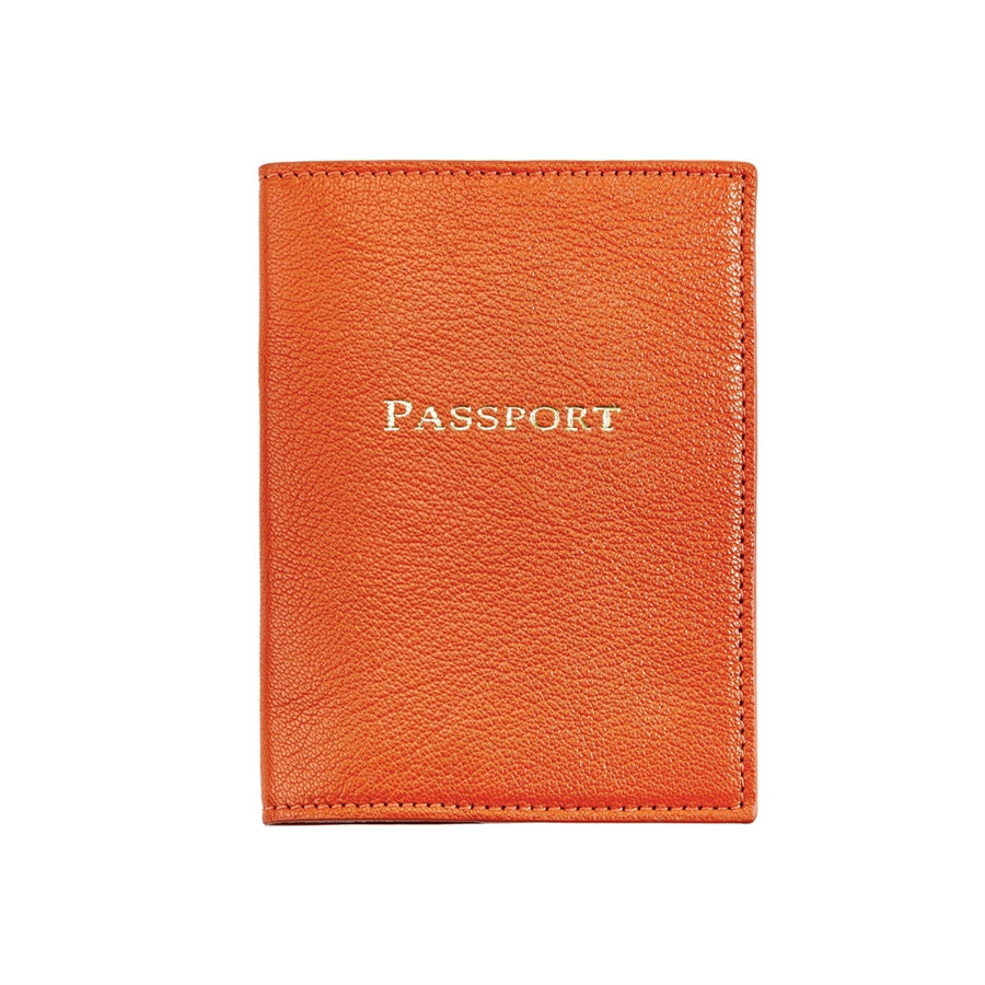 Graphic Image Passport Holder Orange Goatskin Leather