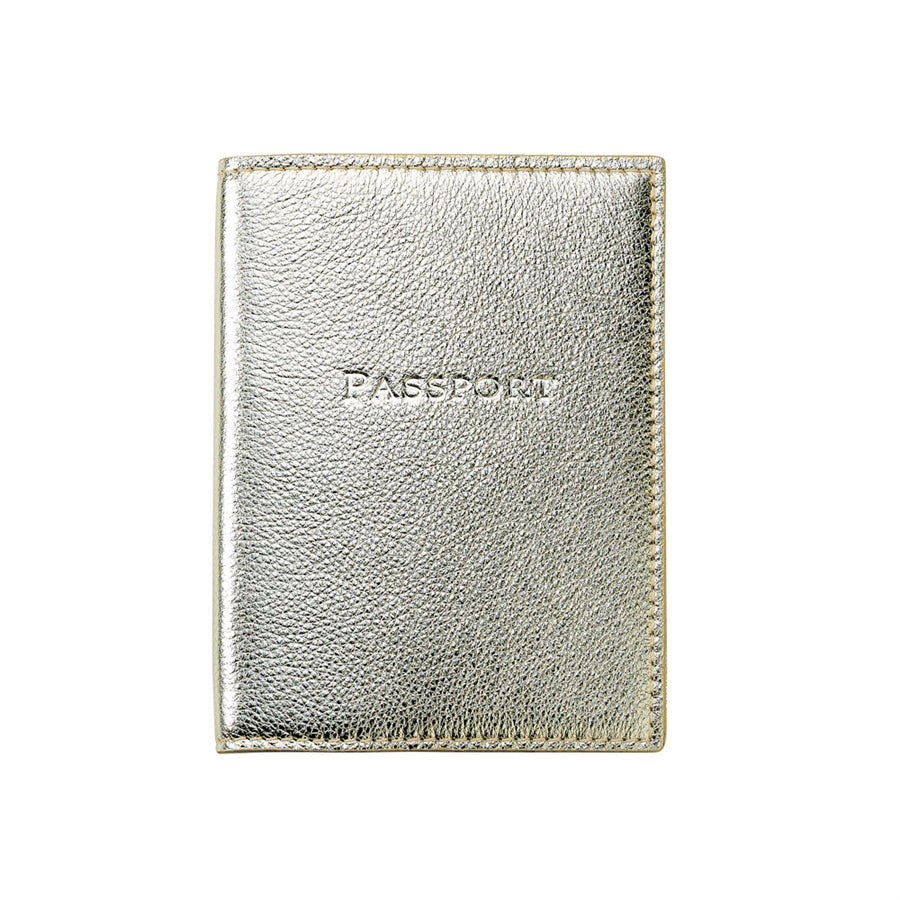 Graphic Image Passport Holder White Gold Metallic Goatskin Leather