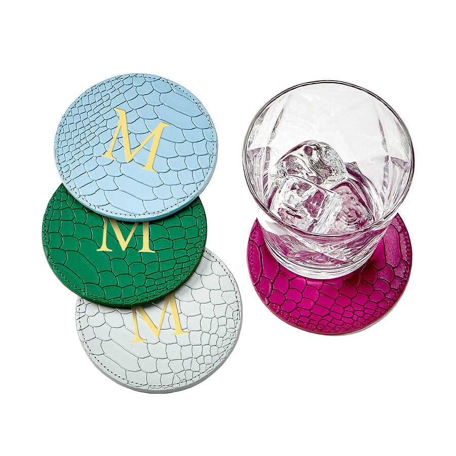 Graphic Image Personalized Coasters (Set Of 4) Embossed Python Leather