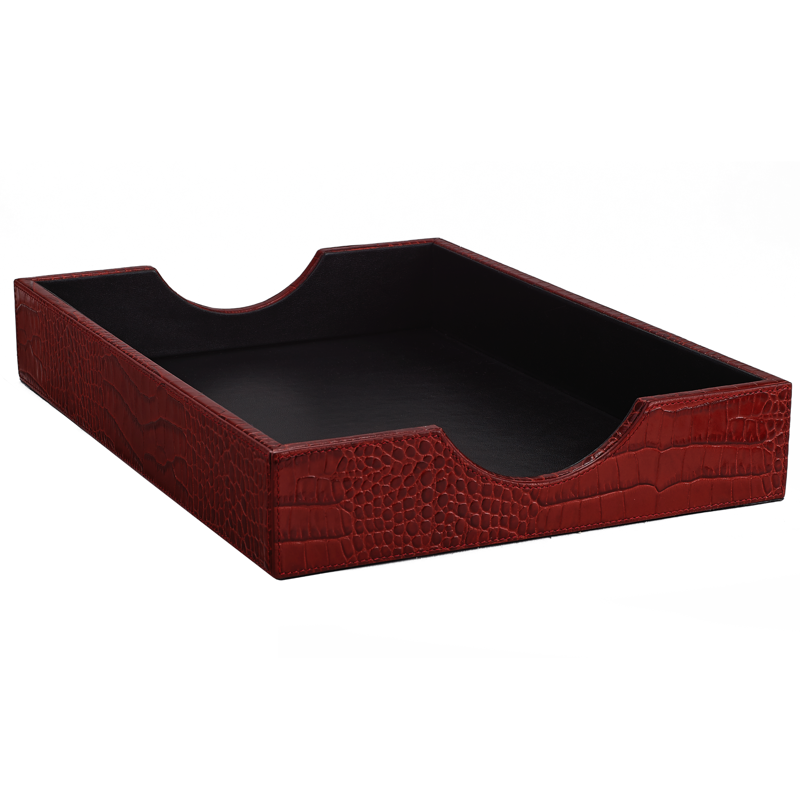 Graphic Image Letter Tray Red Crocodile Embossed Leather