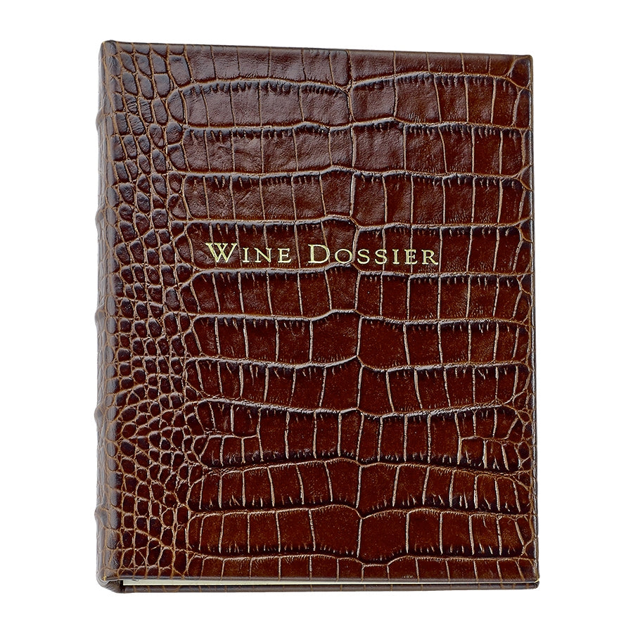 Graphic Image Wine Dossier Brown Crocodile Embossed Leather