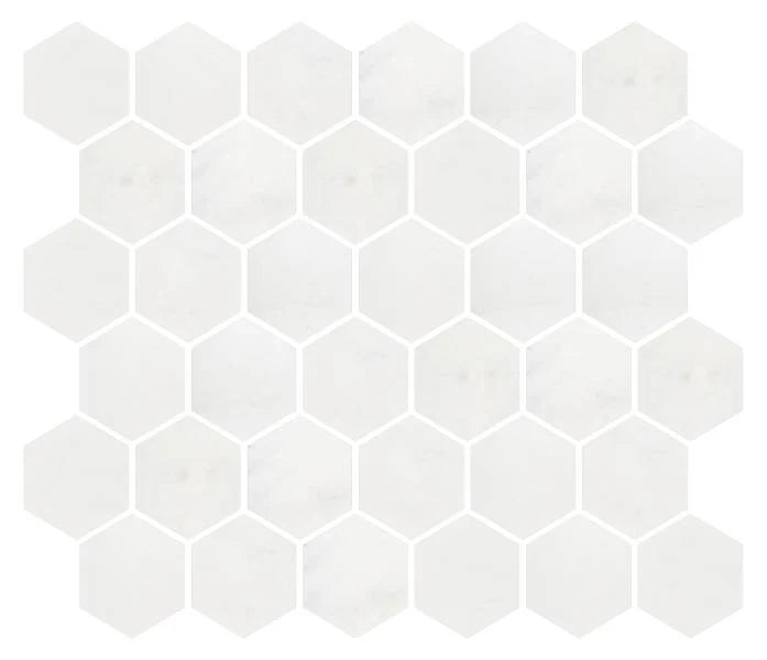 Afyon White Polished Hexagon Mosaic Tile 2"x2"