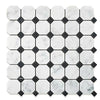 Carrara White Octagon Mosaic w/ Blue-Gray Dots Polished 