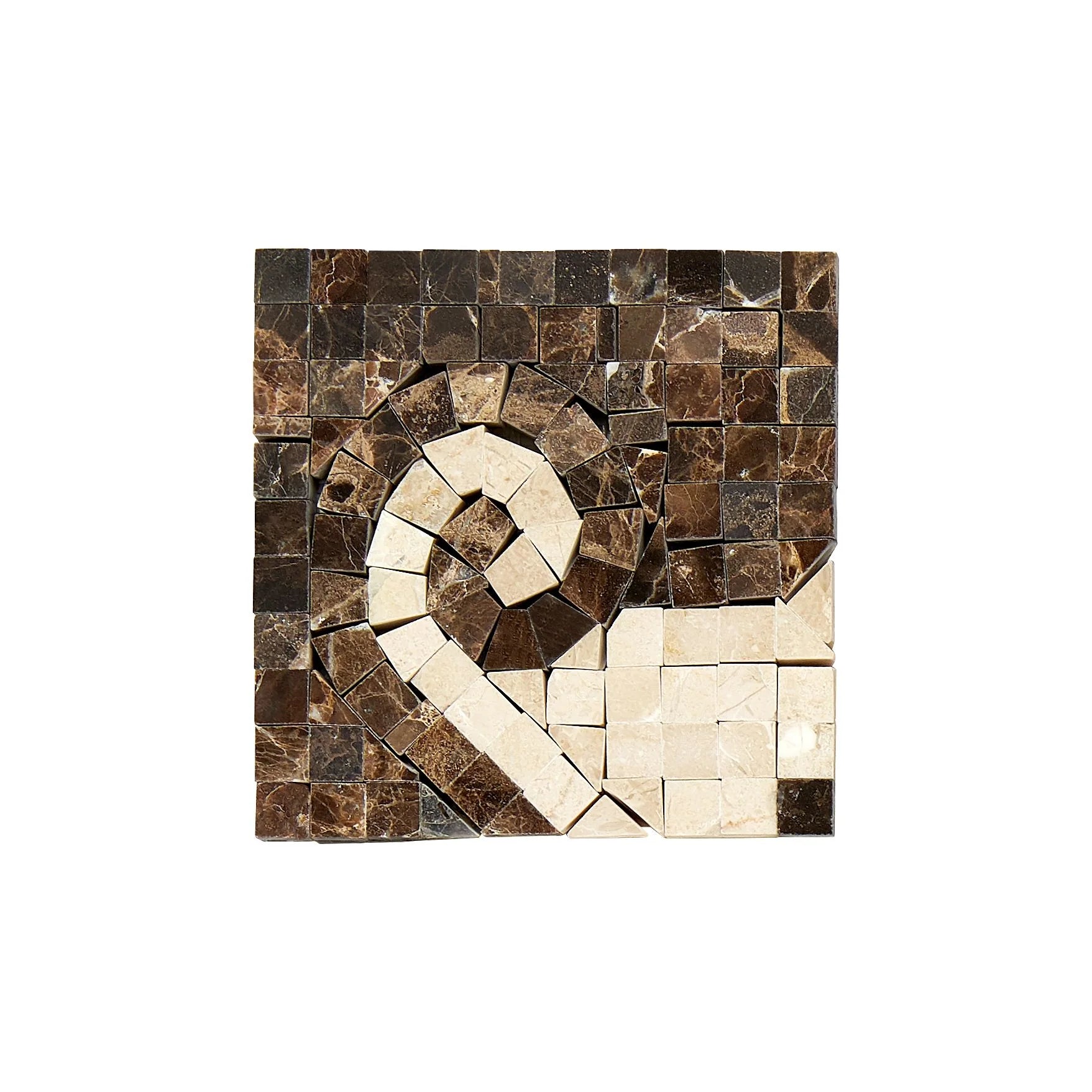 Emperador Dark Polished Wave w/Crema Marfil Border Corner Tile