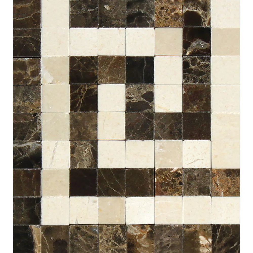 Emperador Dark Polished Greek Key w/Crema Marfil Border Corner