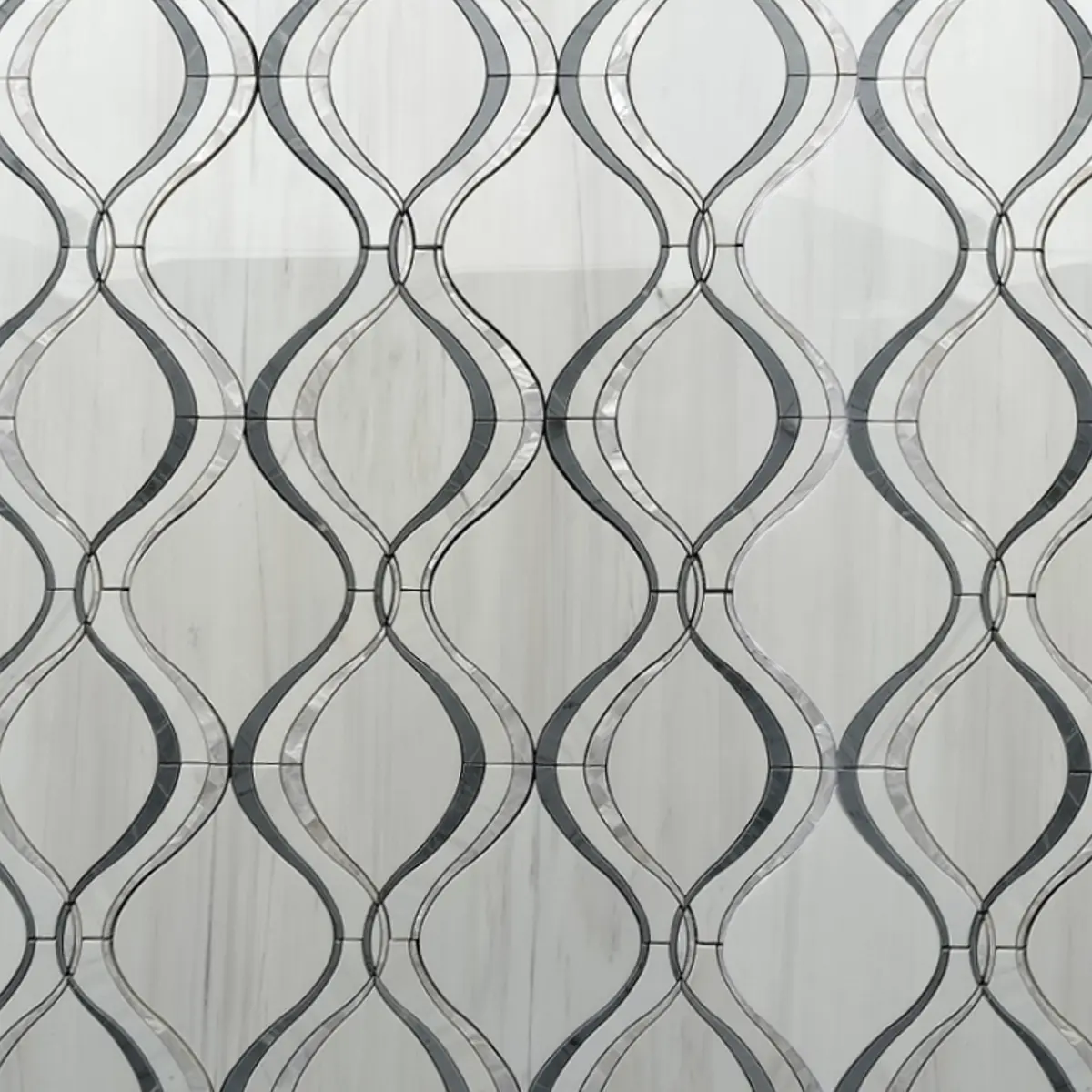 Dolomite w/ Bardiglio & Mother of Pearl Polished Waterjet Mosaic Tile
