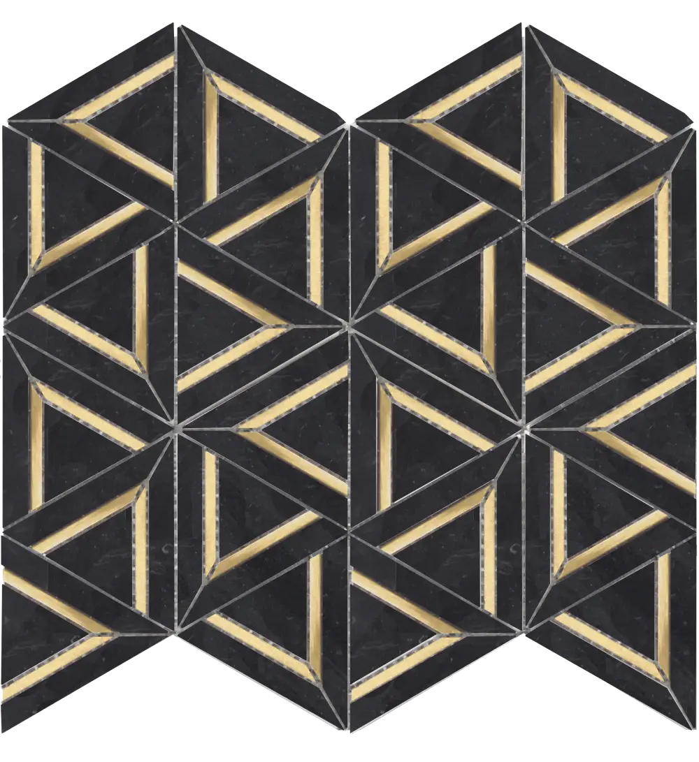Nero Marquina Marble Metal Geo 12X14 Mosaic Tile