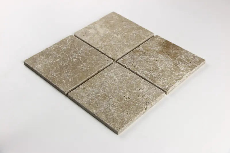 Noce Travertine Tumbled Exterior Pool Paver 6X6" 1 1/4"