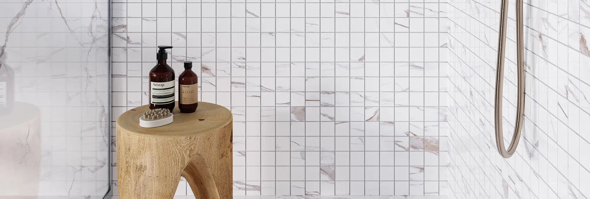 Porcelain  Mosaic Calacatta (Square) Bronze Satin Matte Backsplash Tile 2"x2"