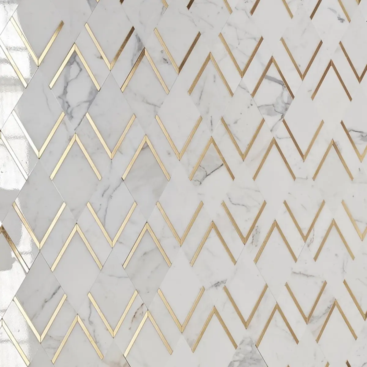 Calacatta Gold Marble Brass Inlay Polished Waterjet Mosaic Tile