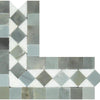 Carrara Italian White BIAS Corner Border with Blue & Gray