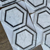 Carrara White 5" x 5" Hexagon Combination w/ Black Polished 