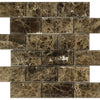 Emperador Dark Deep Beveled Brick Mosaic Wall and Floor Tile 2x4"