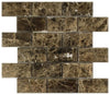 Emperador Dark Deep Beveled Brick Mosaic Wall and Floor Tile 2x4"