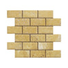 Gold Travertine Honed Deep Beveled Brick Mosaic Wall Tile 2x4"