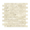 Ivory Travertine Split Faced Brick Mosaic Tile 1x2"