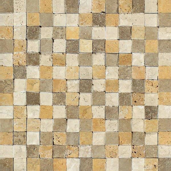 Mixto (Marfil + Noce + Oro) Travertino Mosaico 1x1 Aleatorio Cara Partida