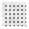 Oriental White Octagon w/ Blue - Gray Dots Mosaic Tile