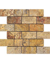 Scabos Travertine Tumbled Brick Mosaic Tile 2x4"