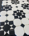 Thassos White Polished Octagon Patio w/ Black Mosaic Tile