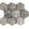 Tundra Gray Polished Marble Hexagon Mosaic Tile 4x4"