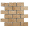 Walnut Travertine Tumbled Brick Mosaic Tile 2x4"