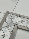 Carrara White 4 3/4" X 12" Basketweave Border Blue Dots Polished