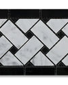 Carrara White 4 3/4" X 12" Basketweave Border Black Dots Polished