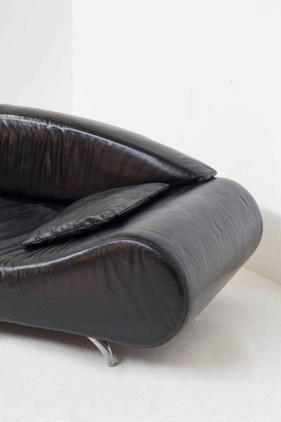 Vintage Black Semi-leather Sofa Modern Style