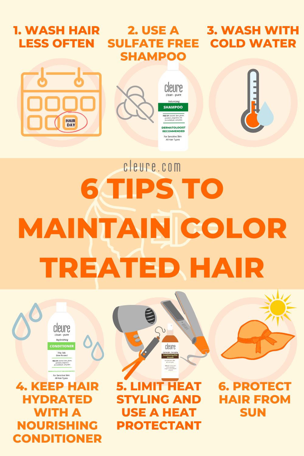 6 tips to maintain color treated hair infographic - Cleure