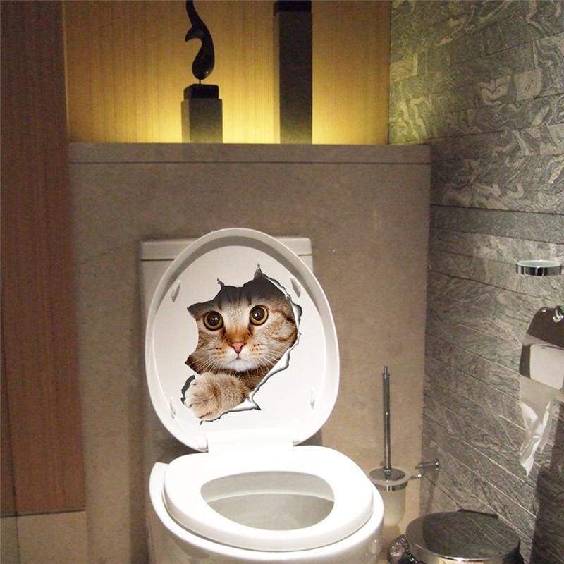 Amazing 3d cat toilet sticker - a-14109 - wall stickers