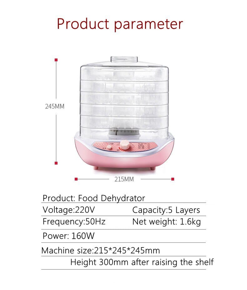 CUKYI Dried Fruit Vegetables Herb Meat Machine Household MINI Food Dehydrator Pet Meat Dehydrated 5 trays Snacks Air Dryer EU US