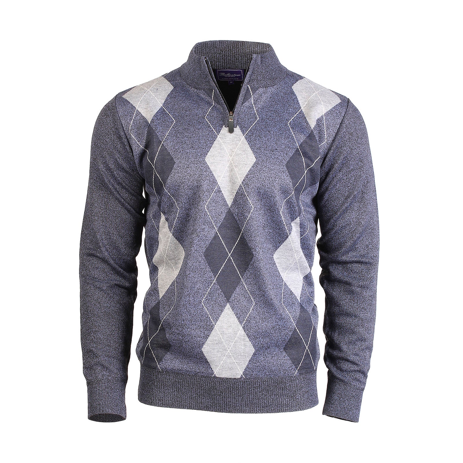 Argyle Ballantrae Jumper Half Zip Blue Melange - Tartan Weaving Mill product image