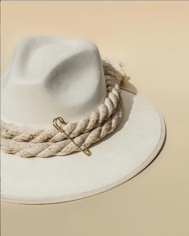 shop latinx, latin american fashion brands, shop semiya, valment, white felt velour hat with white tangled strap, 